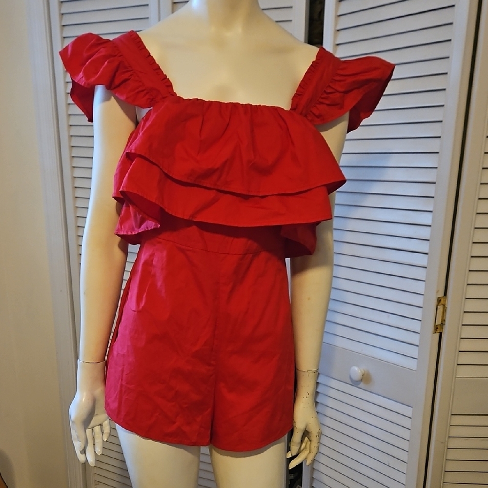Red Ruffled Women's Jumpsuit
